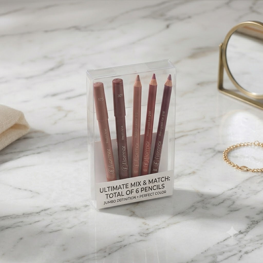 Flormar Perfect Lip Liner Pencil – Pack of 6 (Waterproof & Long Lasting)